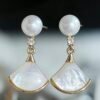 Alloy white fan-shaped earrings